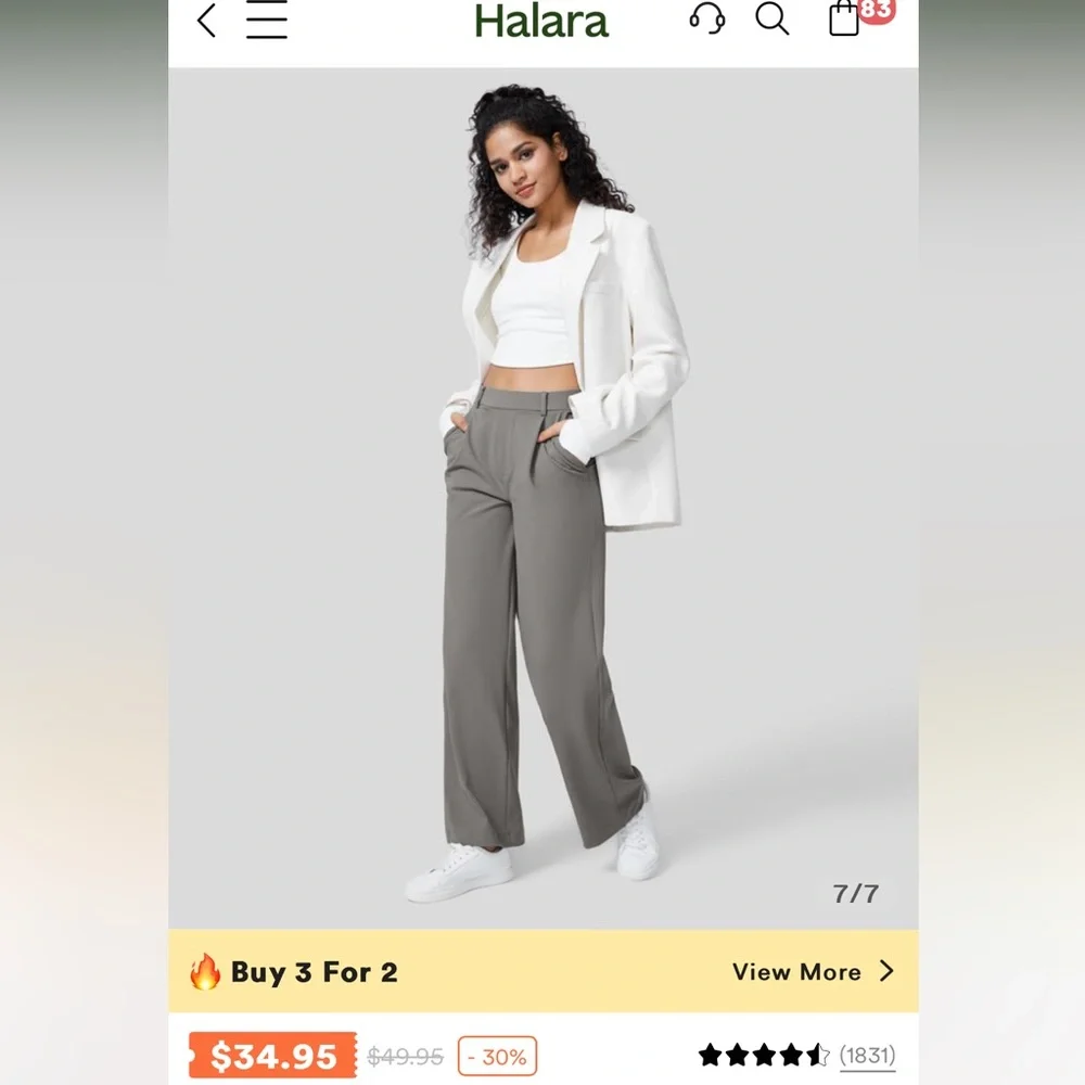 Halara High Waisted Plicated Side Pocket Straight Leg Work Pants NEW!!☑️ - Picture 8 of 11